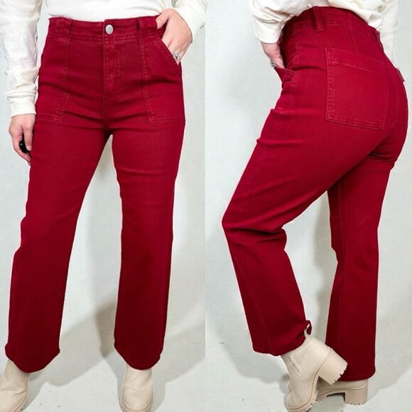 High Rise Straight Ankle Jeans Wine Red Patch Pockets Size 15/32 – Risen NWT - Picture 3 of 10